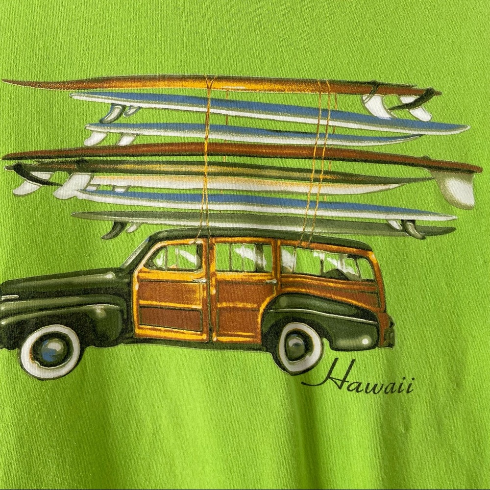 Vintage 90’s neon green Hawaii surfboard graphic tee shirt men’s Largr tshirt - Picture 2 of 5
